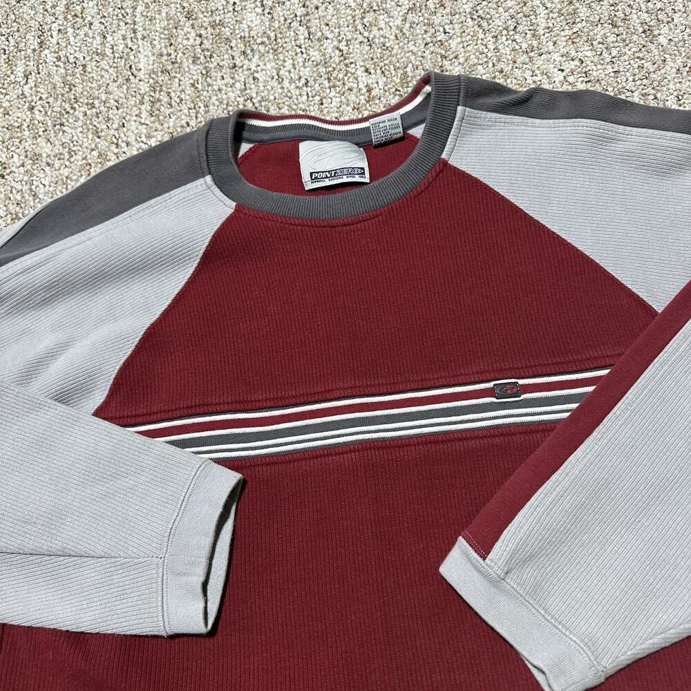 Point Zero sweater Mens L Long Sleeve Crewneck Striped Casual Maroon